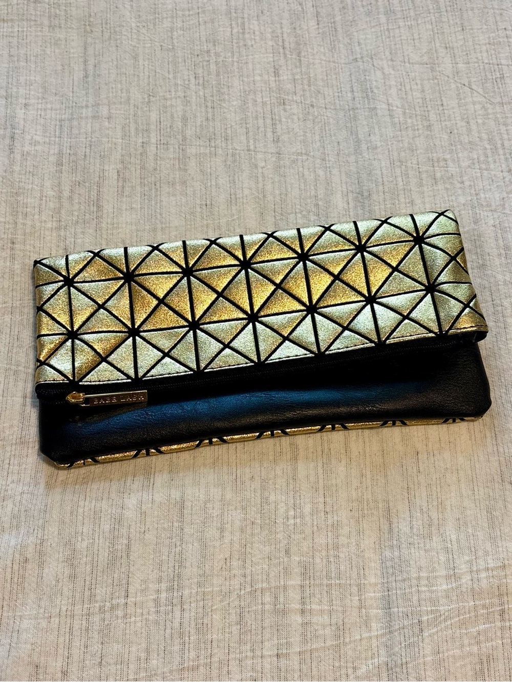 Metallic Gold Geometric Fold-Over Clutch - Women Bags